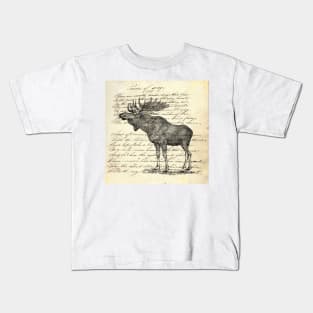 dark academia western country winter mountain animal wildlife moose Kids T-Shirt